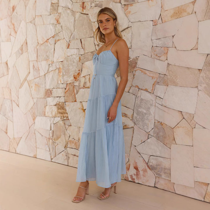 Robe Maxi Swing pour femmes avec lacets décoratifs et volants Levoire