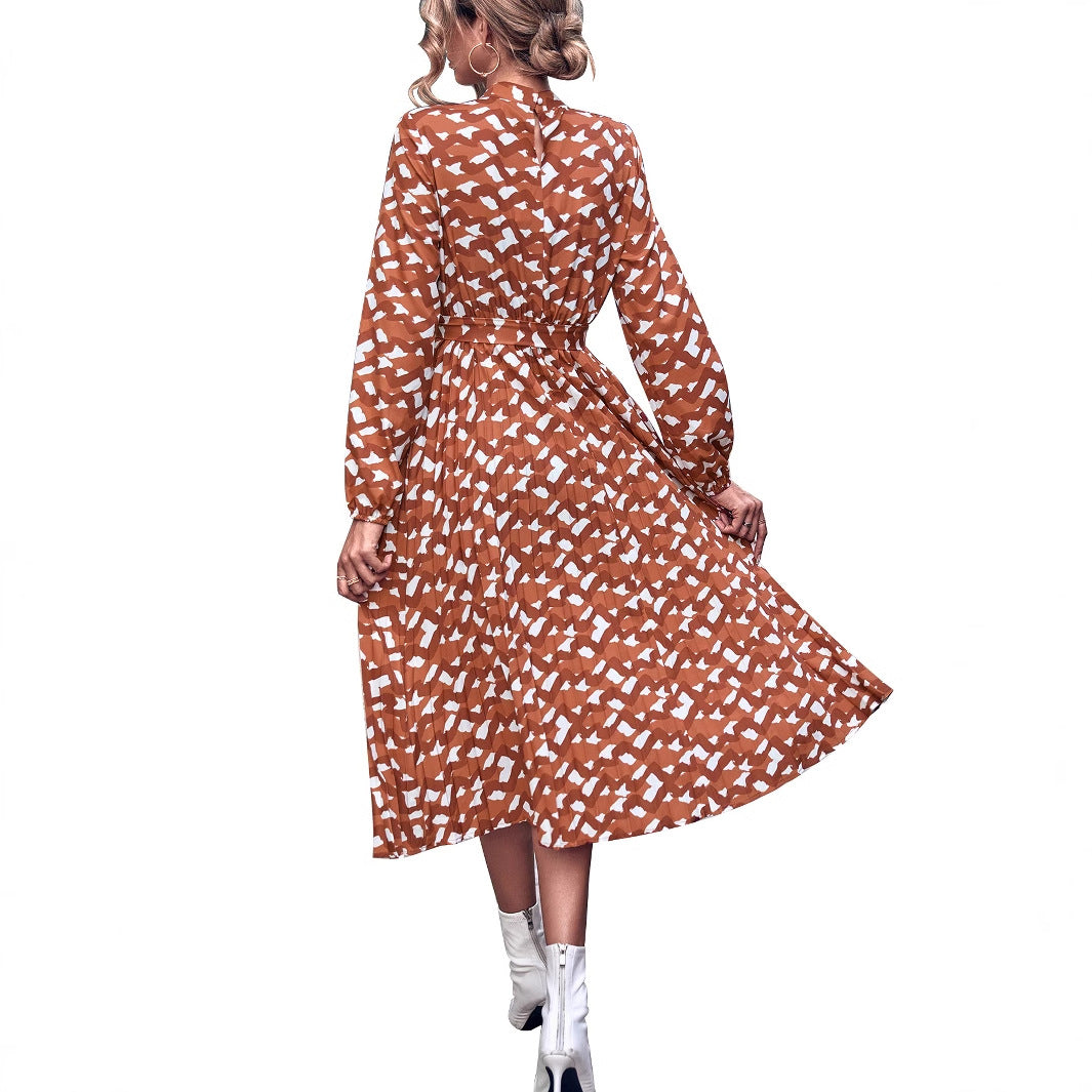 Robe midi pour femmes avec détails en volants et motif créatif Levoire