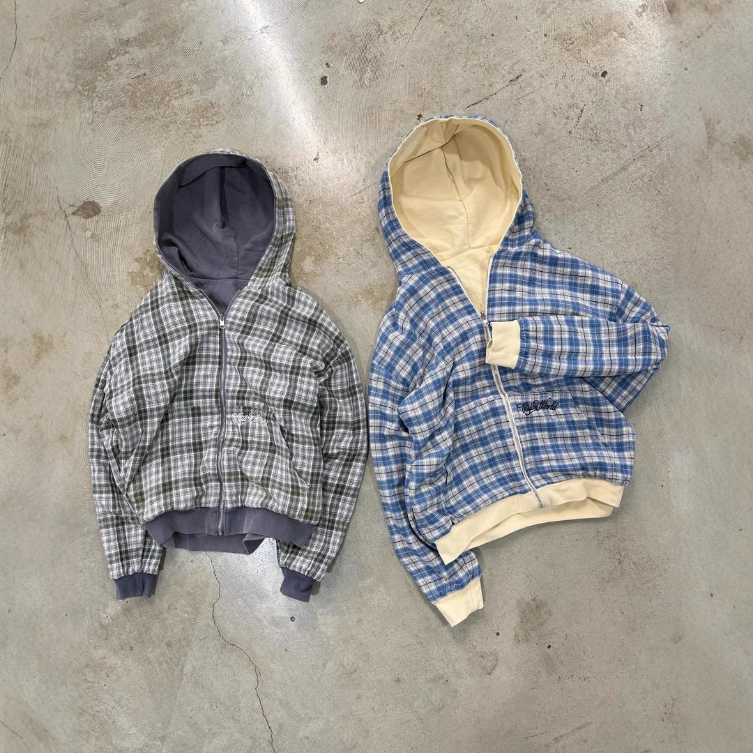 Veste à capuche à motif à carreaux décontractée pour femmes avec double zip Levoire