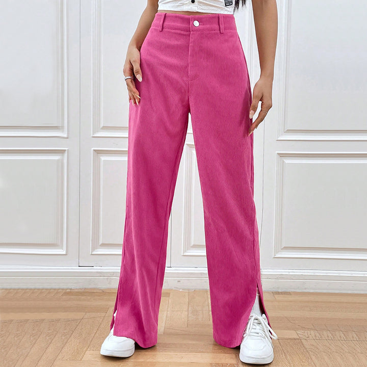 Pantalon large en velours côtelé pour femmes avec fente élégante Levoire