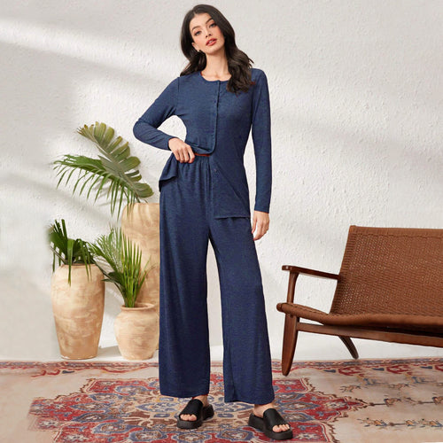 Costume de détente confortable pour femmes avec veste à manches longues et pantalon large Levoire