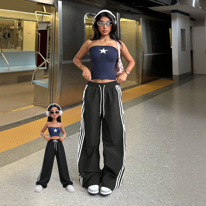 Pantalons de jogging décontractés pour femmes taille haute avec motif rayé sur le côté Levoire