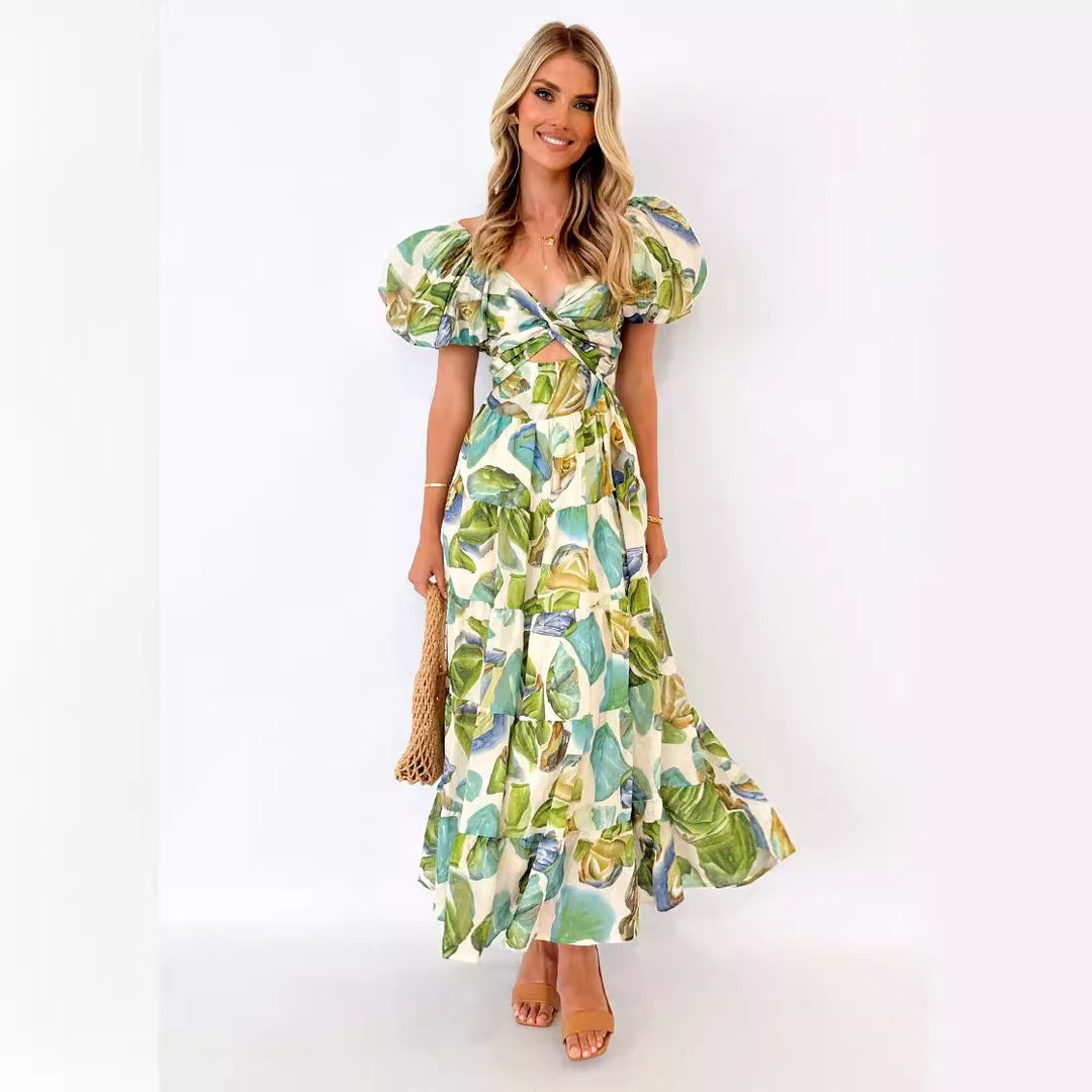 Robe maxi pour femmes avec un design sophistiqué à épaules dénudées et des manches bouffantes volumineuses Levoire