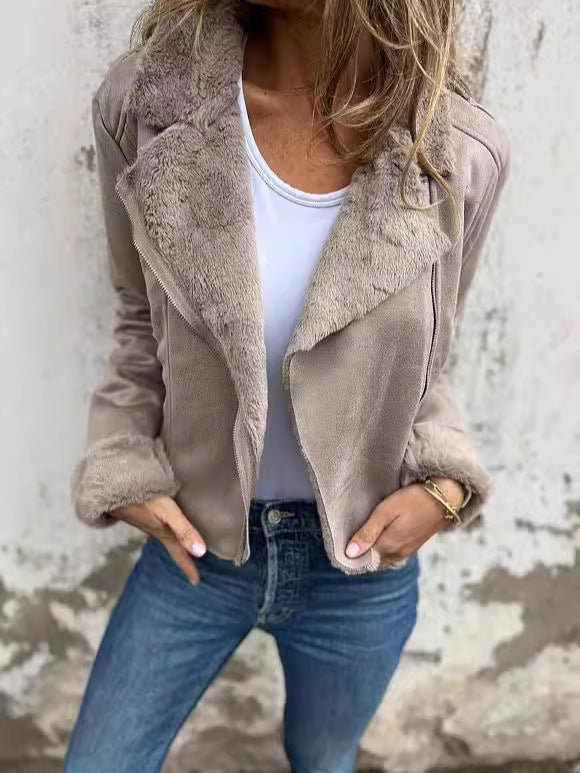 Veste de motard pour femmes en polaire avec revers élégants Levoire