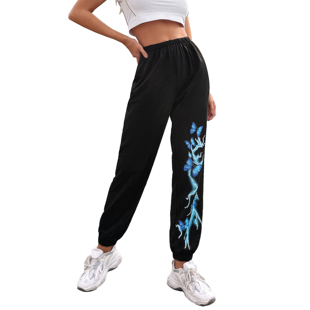Pantalons de jogging décontractés pour femmes avec un design coloré de papillons et d'éclairs Levoire