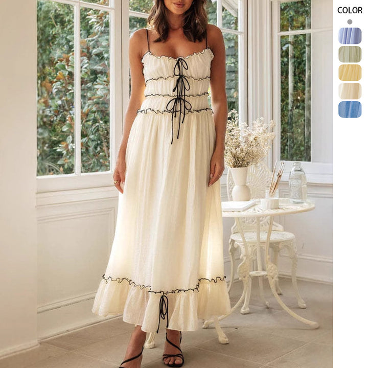 Robe maxi aérienne pour femmes avec détails volants et liens ajustables Levoire