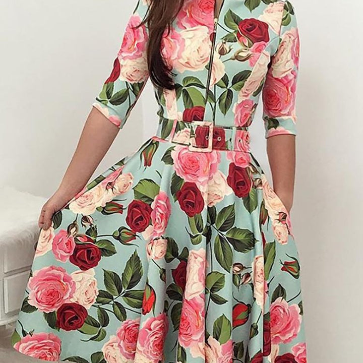 Robe midi femme avec imprimé floral et ceinture à la taille Levoire
