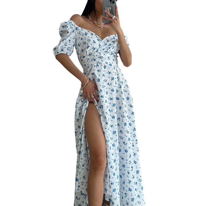Robe Maxi Élégante pour Femmes avec Manches Bouffantes et Motif Floral Levoire