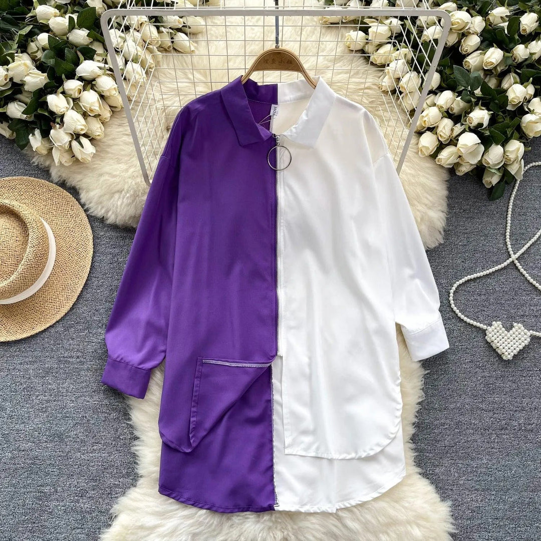 Levoire | Chemise dans des couleurs assorties avec une longueur mi-longue Lila Taille libre