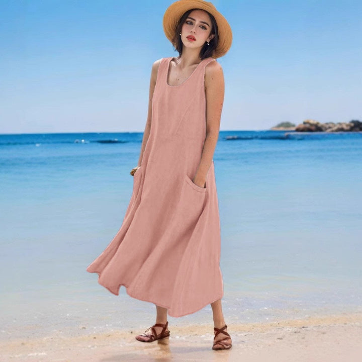 Levoire | Robe en lin Sac d'été Sans manches Col rond Robe Rosa