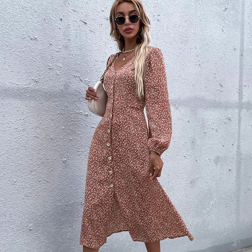 Robe midi pour femmes avec imprimé floral et design élégant de boutons Levoire