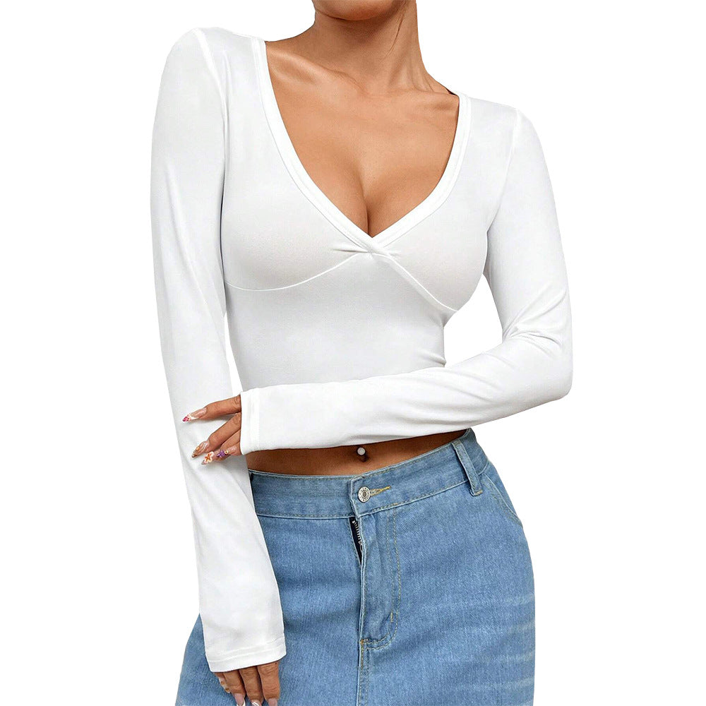 T-shirt à manches courtes pour femme avec décolleté en V profond et design enveloppant élégant Levoire