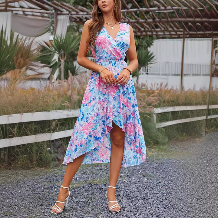 Robe Maxi Femme avec Accents Floraux et Ourlet Tourbillonnant Levoire