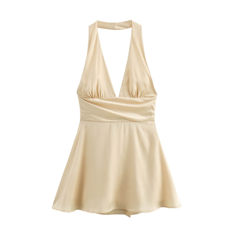 Levoire | Robe halterneck en soie de luxe d'été Couleur champagne