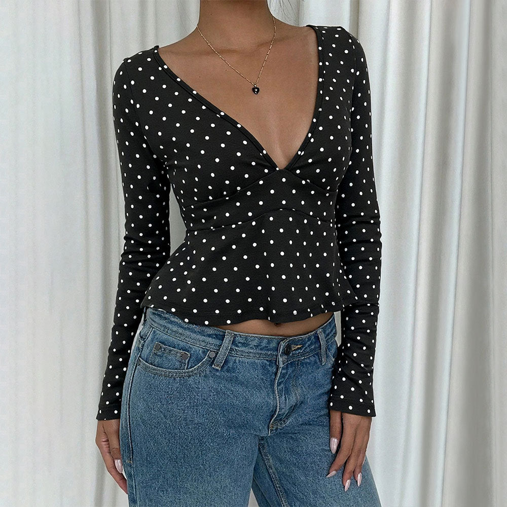 Chemisier femme avec coupe peplum et motif à pois Levoire