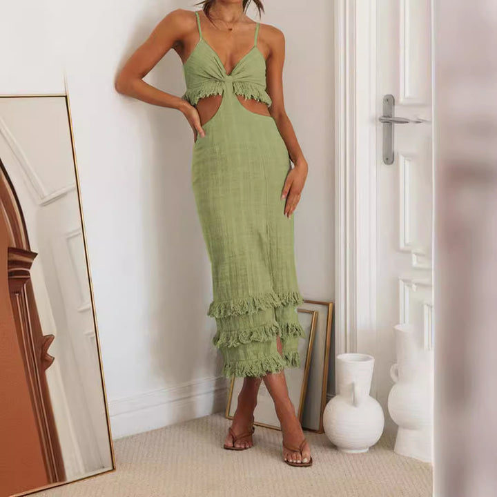Robe maxi femme avec franges et détails découpés Levoire