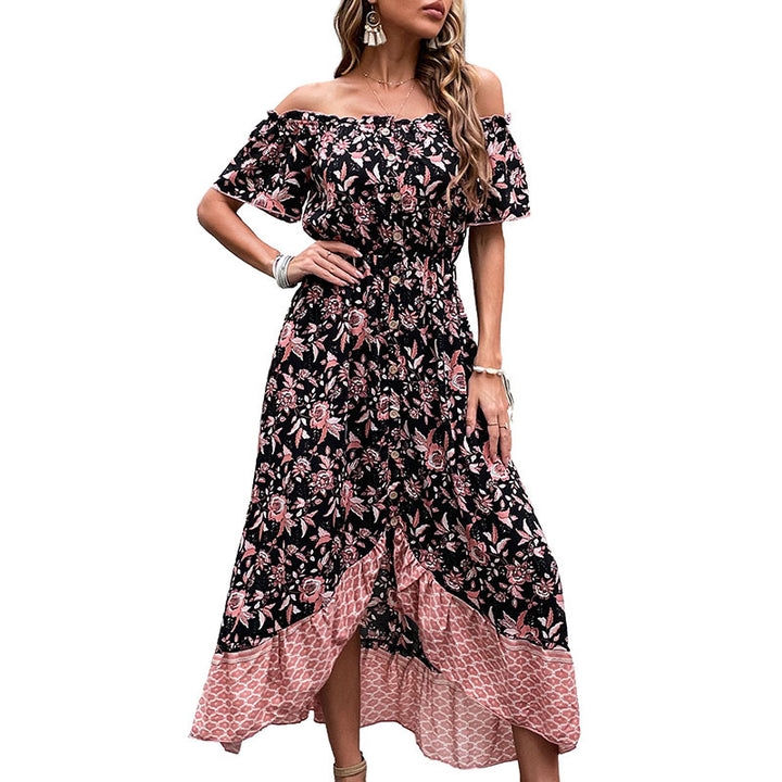 Robe maxi femme à épaules dénudées avec motif floral et fente haute Levoire