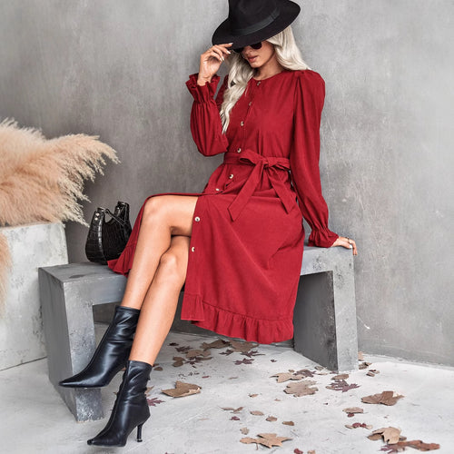 Robe portefeuille à manches longues pour femmes avec détails en boutons et silhouette ajustée Levoire