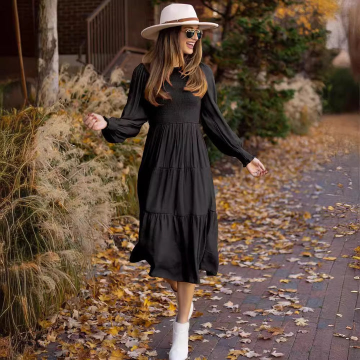 Robe longue décontractée à manches longues pour femmes avec détails froncés et volants Levoire