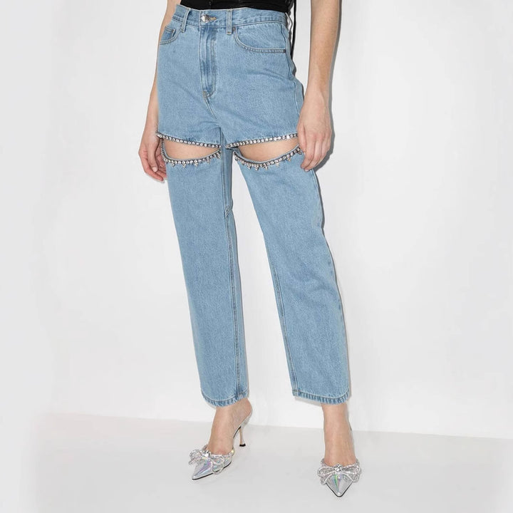 Jeans pour femmes designers détruits avec applications brillantes Levoire