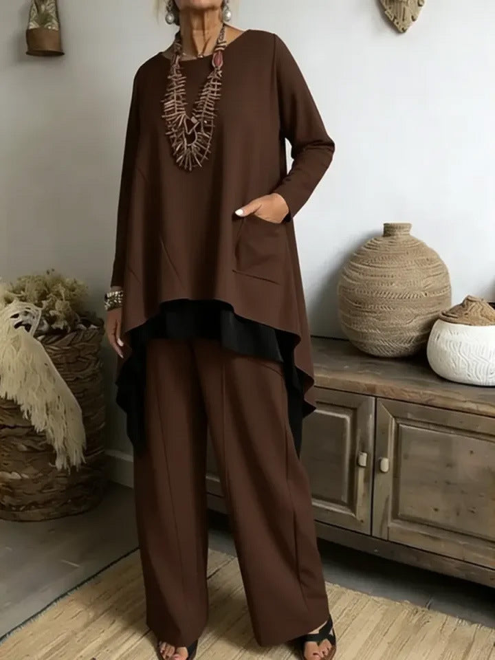 Ensemble décontracté pour femmes composé d'un haut asymétrique et de pantalons larges Levoire