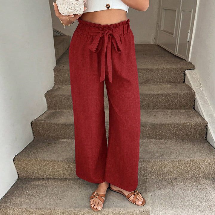 Pantalons en tissu large décontractés pour femmes avec taille élastique et ceinture à nouer Levoire
