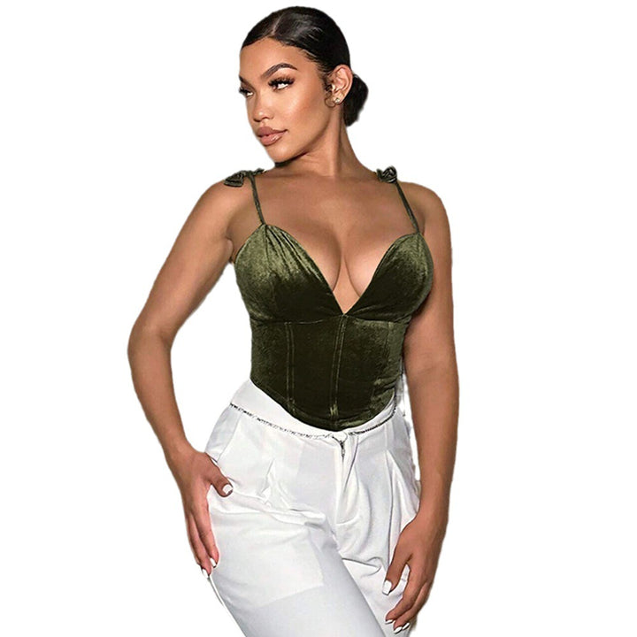 Top en velours élégant pour femmes avec décolleté en V profond et bretelles réglables Levoire