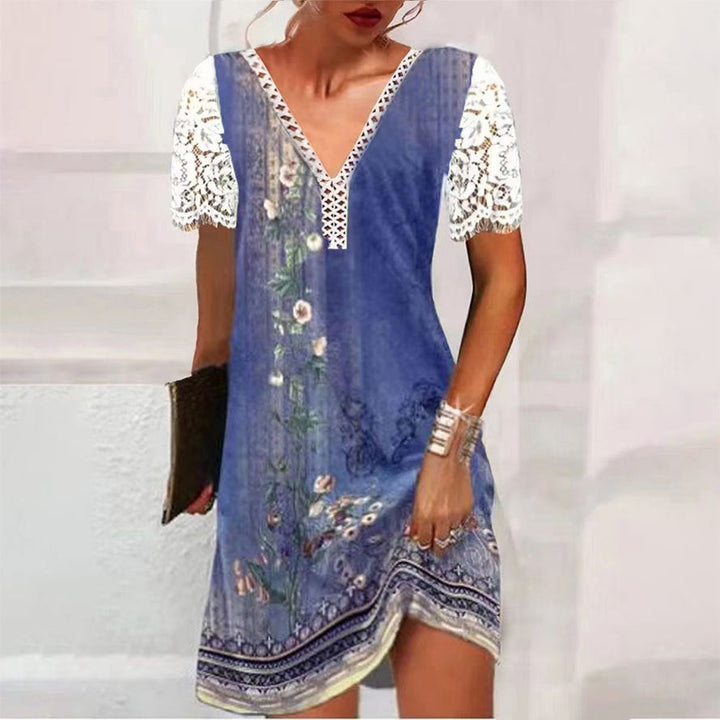Levoire | Élégant Imprimé Robe À Manches Longues Col V 3#Lila