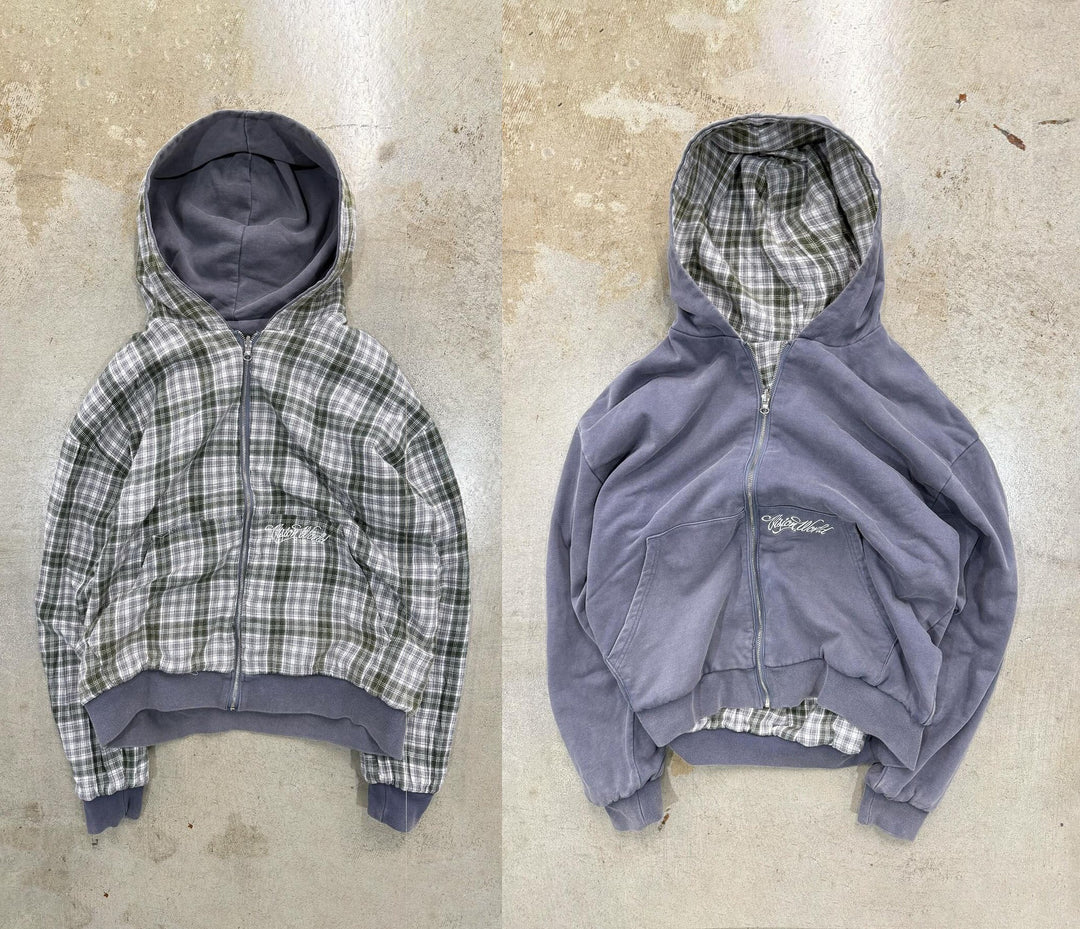 Veste à capuche à motif à carreaux décontractée pour femmes avec double zip Levoire