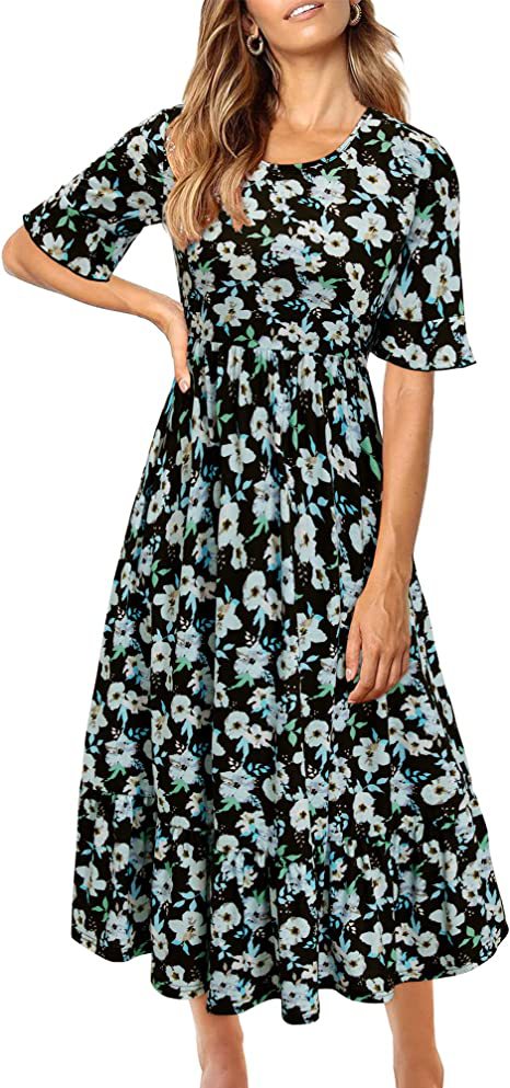 Robe midi pour femmes avec motif floral et ourlet à volants Levoire