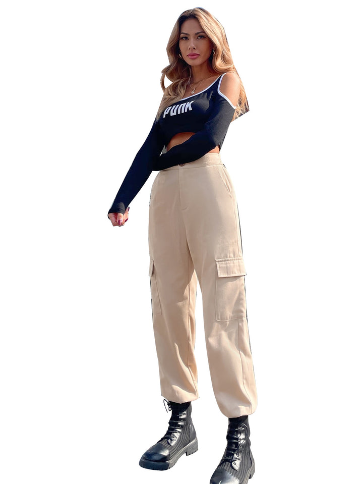 Pantalons cargo décontractés pour femmes avec des poignets élastiques et des poches latérales pratiques Levoire