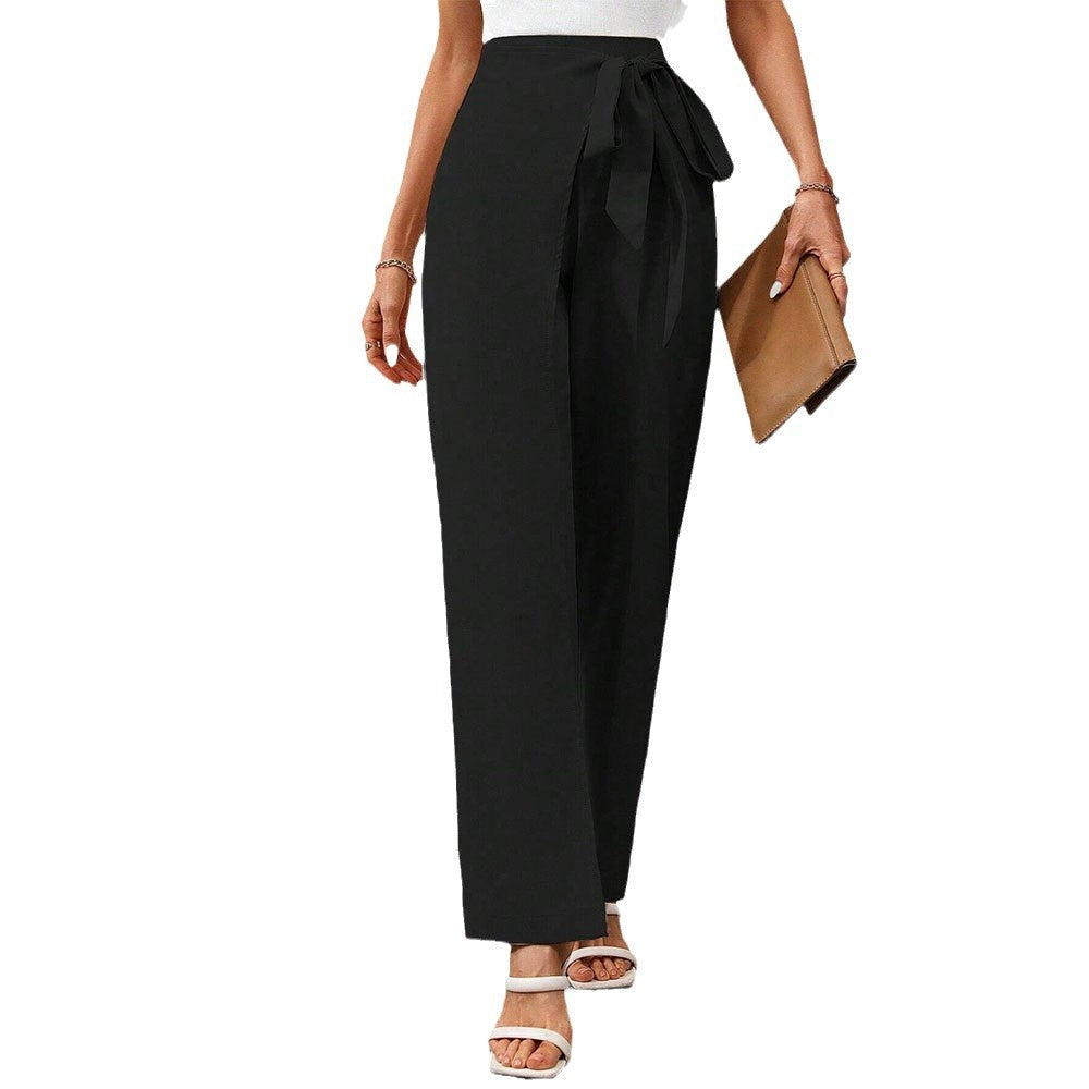 Pantalons palazzo élégants pour femmes avec ceinture à nouer sur le côté et taille haute Levoire