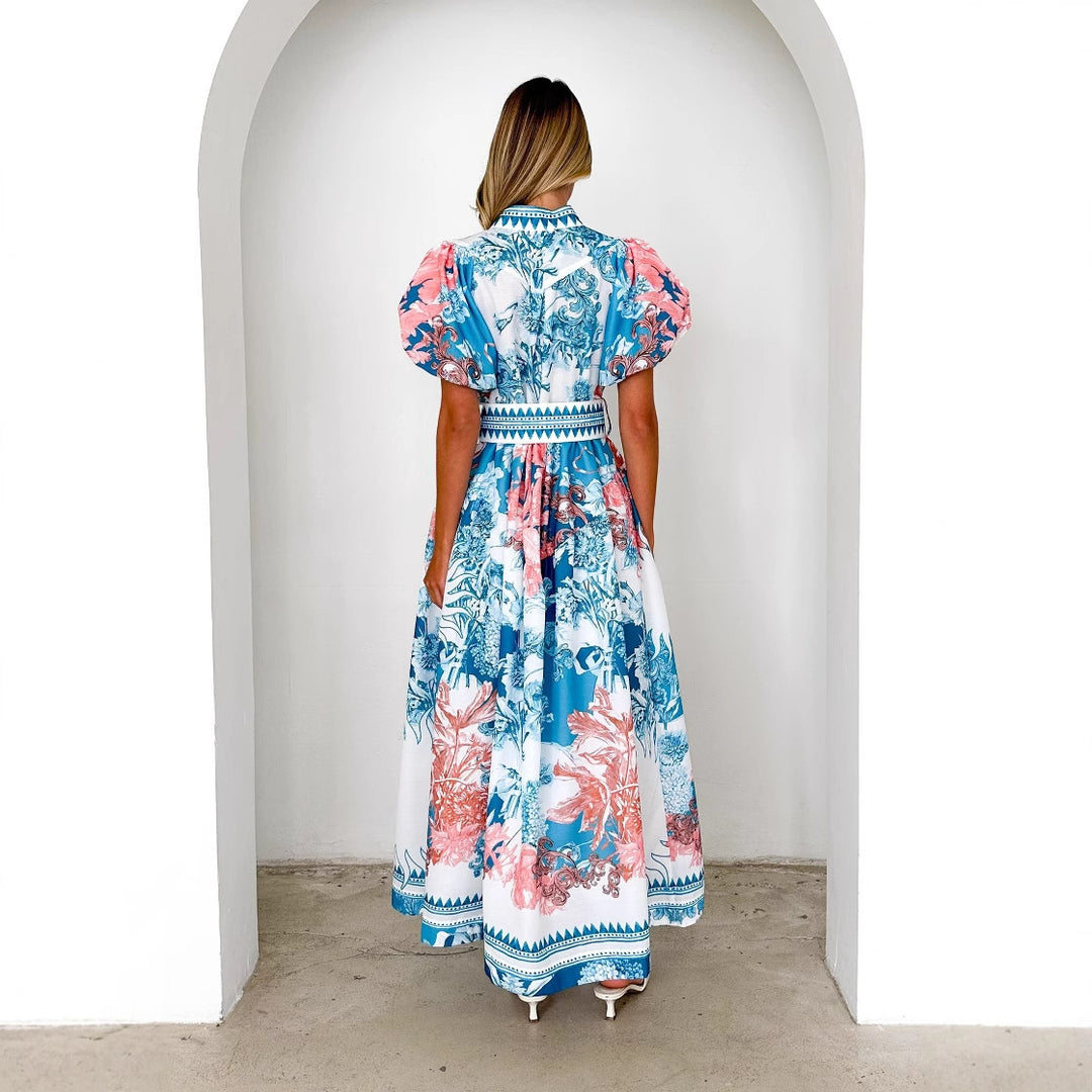 Robe maxi élégante pour femmes avec des motifs floraux et des manches volumineuses Levoire
