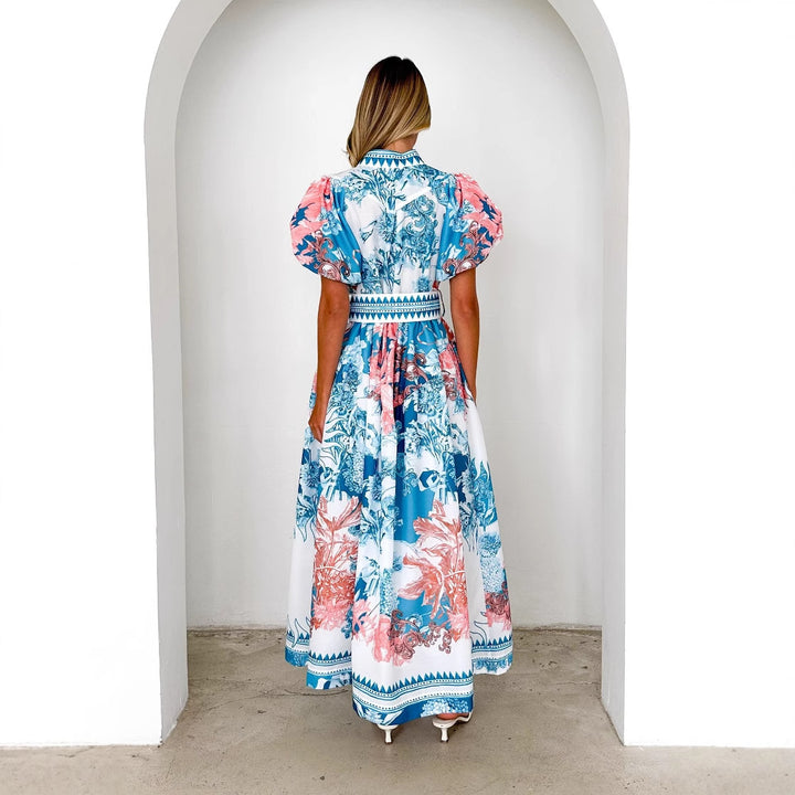 Robe maxi élégante pour femmes avec des motifs floraux et des manches volumineuses Levoire