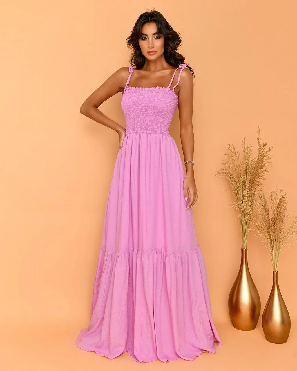 Robe maxi pour femme avec corsage élastique et nœud ludique Levoire