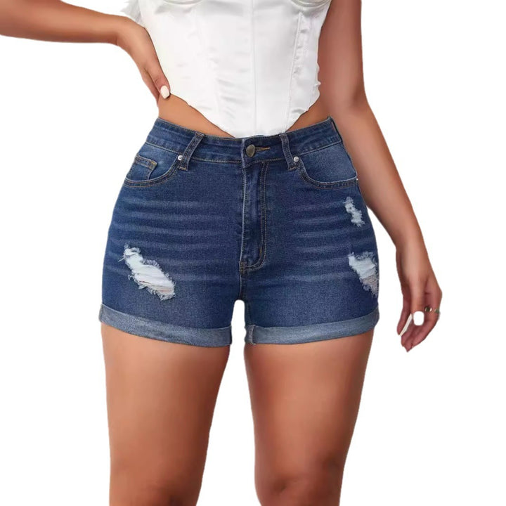 Shorts en denim taille haute tendance pour femmes avec détails effilochés Levoire