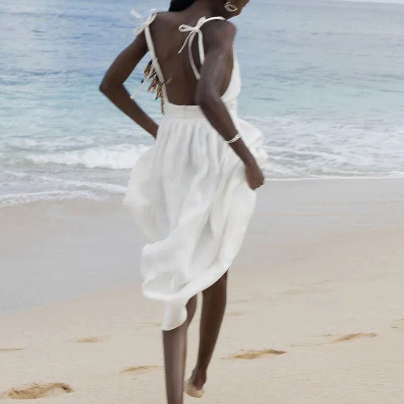 Robe longue en lin pour femmes avec décolleté en V profond et taille cintrée Levoire