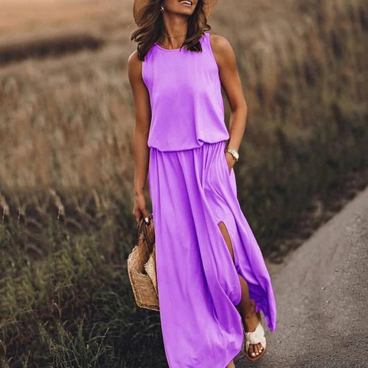Levoire | Élégante Robe Longue Multicolore à Découpe Hellpurppura