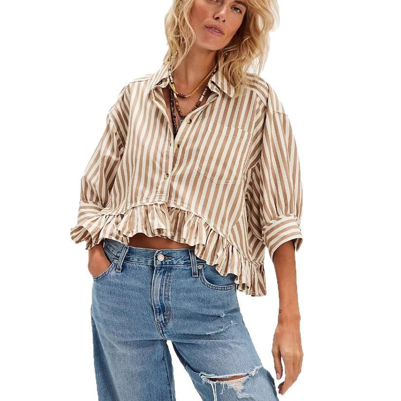 Blouse rayée pour femmes avec ourlet à volants et coupe décontractée Levoire