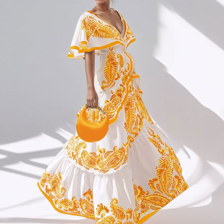 Robe maxi pour femmes avec des manches volumineuses et un motif paisley élaboré Levoire