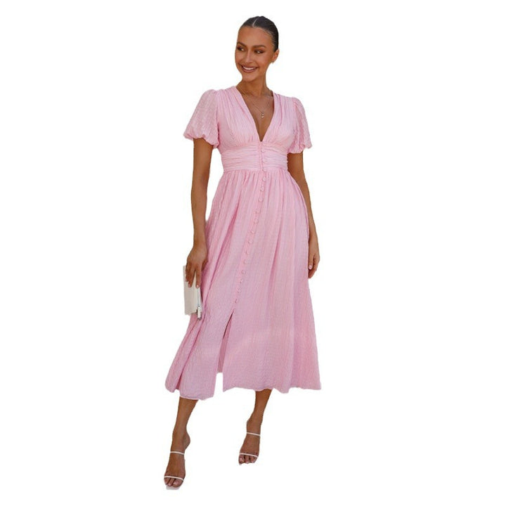 Robe Maxi Femme avec Décolleté en V Romantique et Design de Volants Festifs Levoire