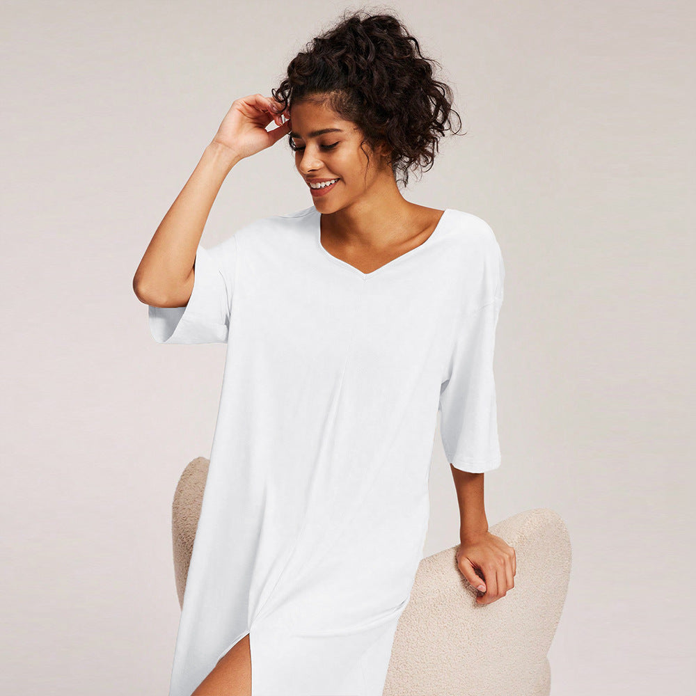 Robe midi décontractée pour femme avec décolleté en V profond et fente latérale Levoire