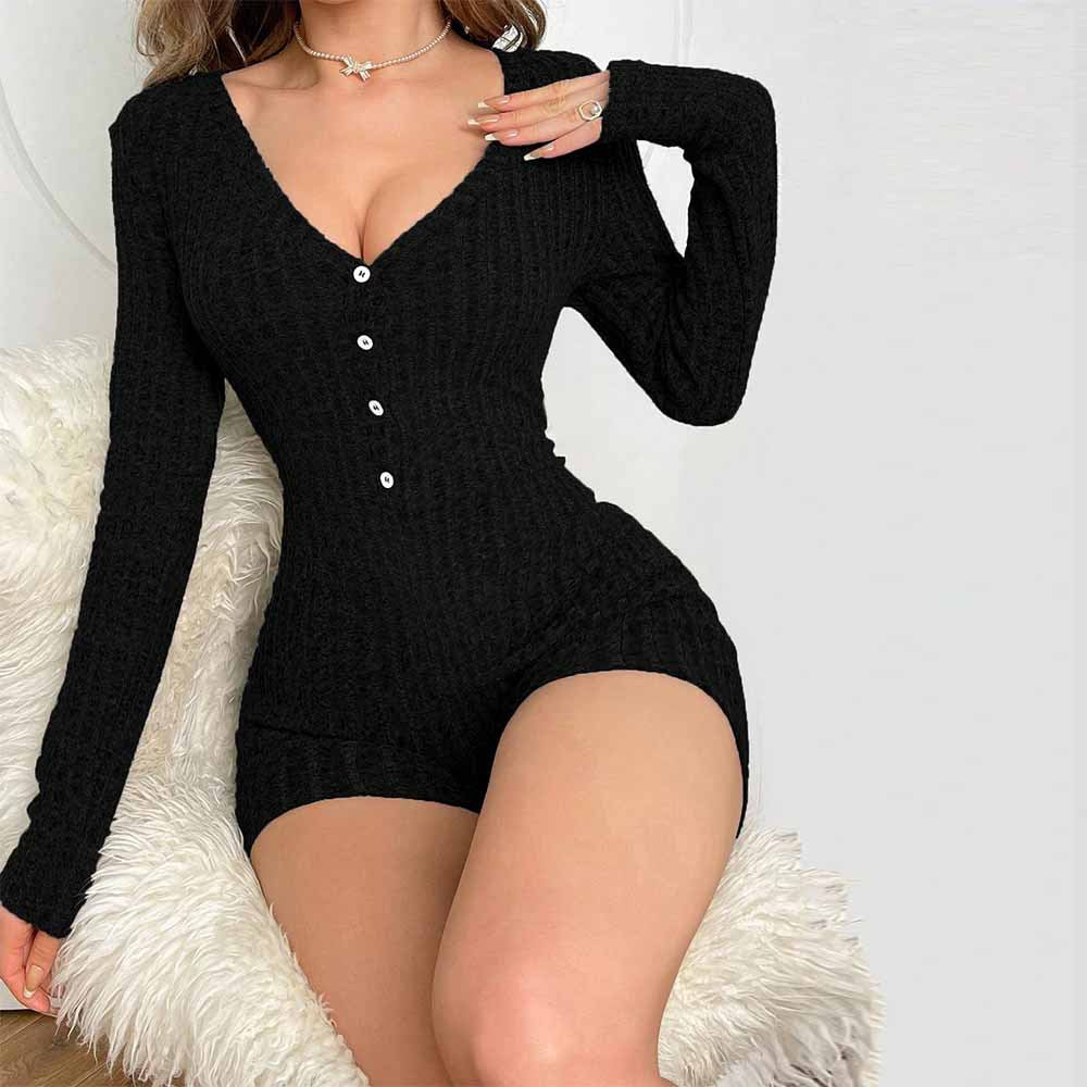 Combinaison tricotée pour femmes avec décolleté en V profond et détails de boutons Levoire