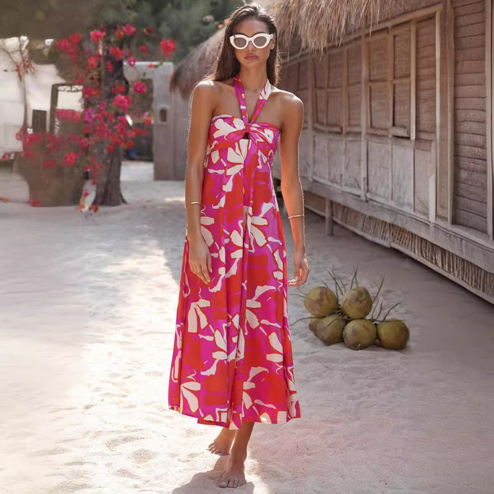 Robe maxi femme avec encolure extensible sans bretelles et imprimé floral Levoire