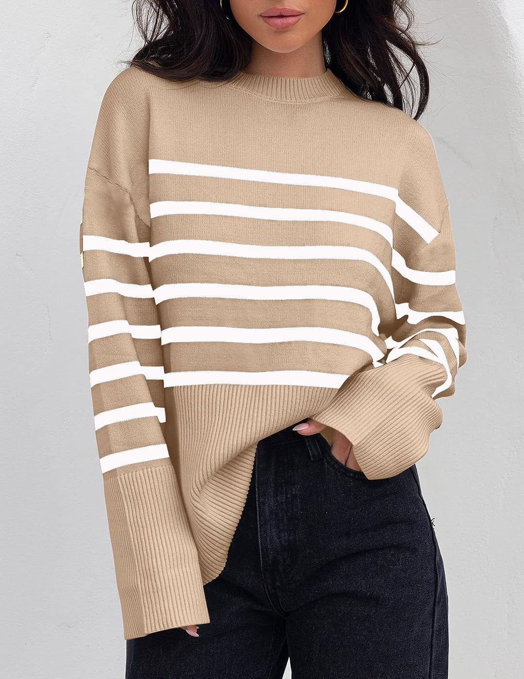 Levoire | Décontracté, Pull Rayé À La Mode Khaki