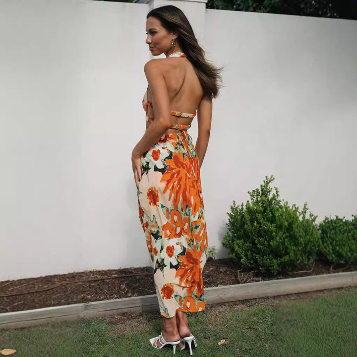 Robe maxi femme avec décolleté en V profond et fronces Levoire