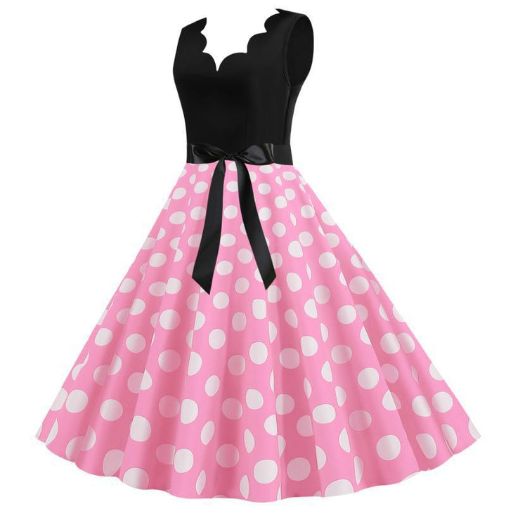 Robe swing pour femmes avec décolleté en V profond et motif à pois délicat Levoire