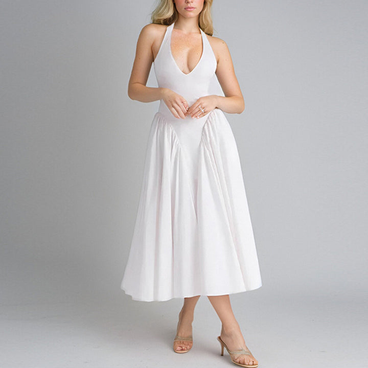 Robe Maxi Élégante pour Femmes avec Décolleté en V Profond et Jupe Flottante Levoire