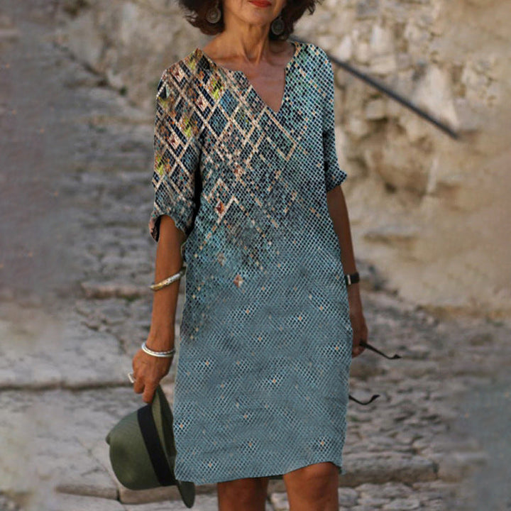 Levoire | Robe Courte Imprimée Détendue à Col V Bleu ciel