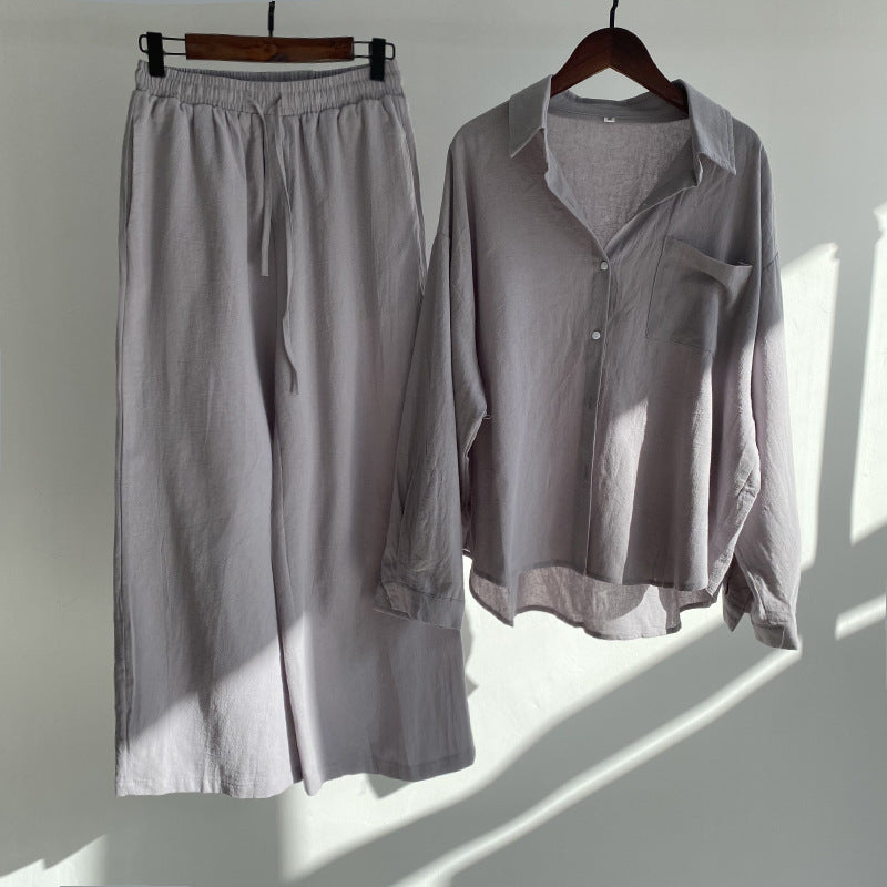 Levoire | Ensemble Chemise Coton Lin Et Pantalon Taille Haute Gris